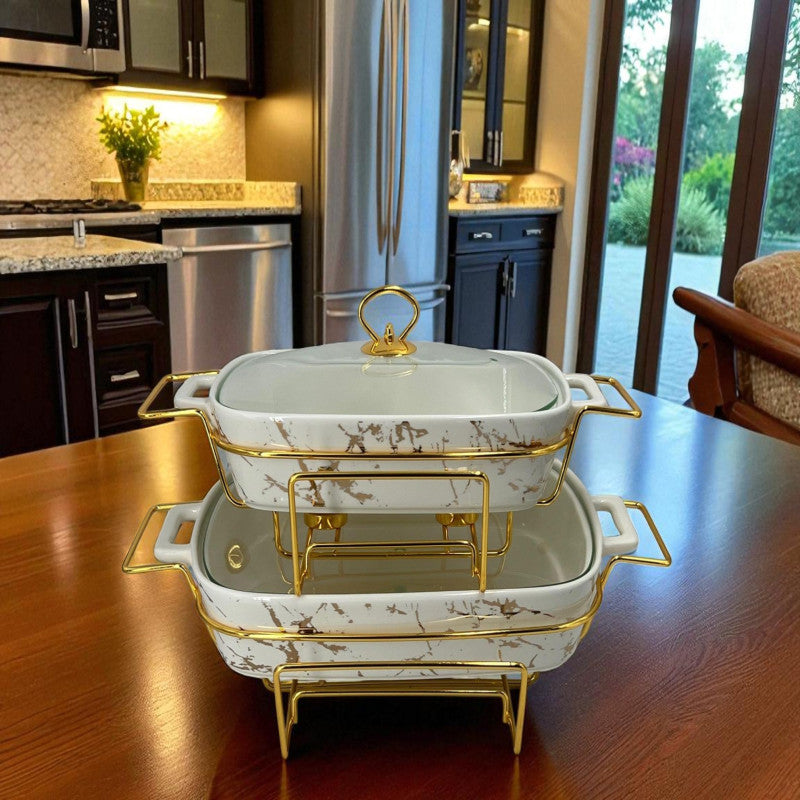 Luxury Imported White textures Rectangular Porcelain Serving Dish – Lidded with Handles