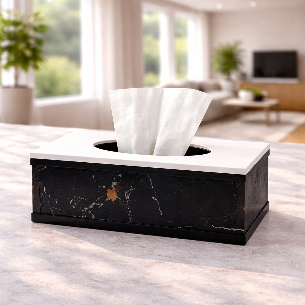 MDF Wooden Black Marble Tissue Box