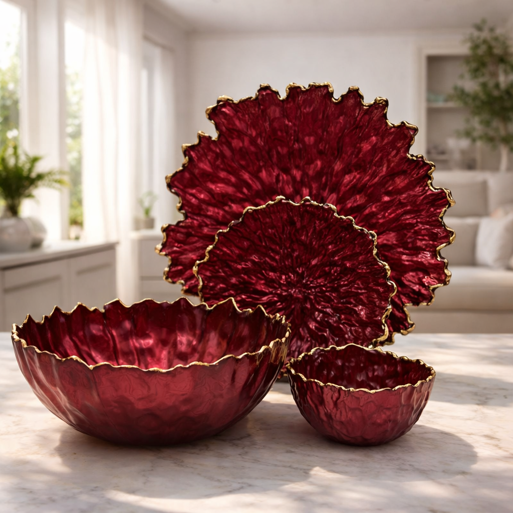 Opal Shine 14 Pcs Glass Serving Set – Red