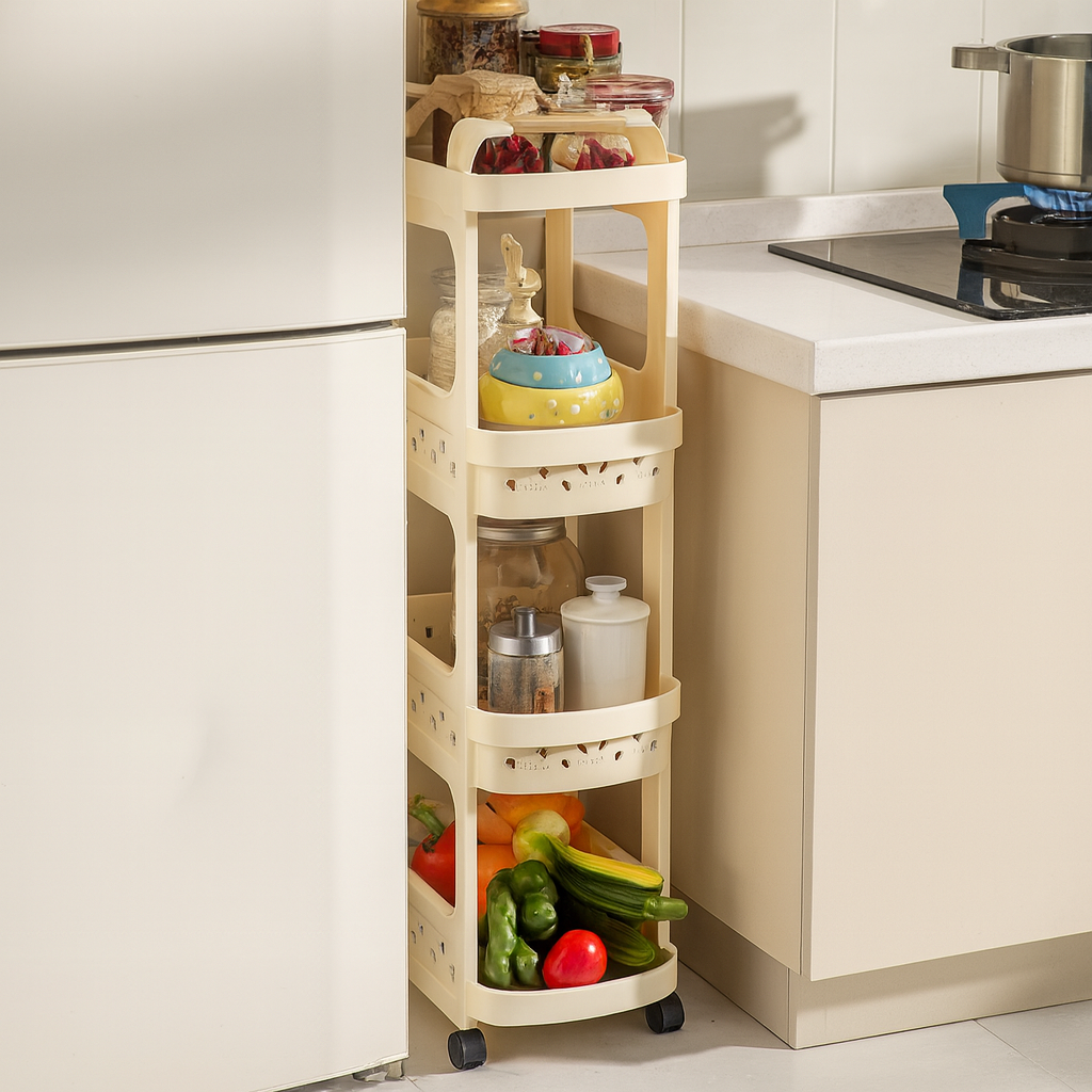“Compact Slim Rolling Trolley Cart – Kitchen and Bathroom Organizer”