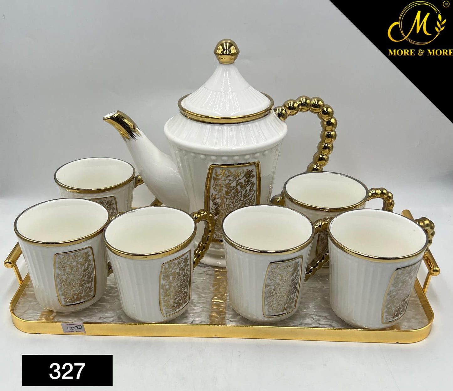 9-Pcs Ceramic Coffee Set In White With Golden Finish