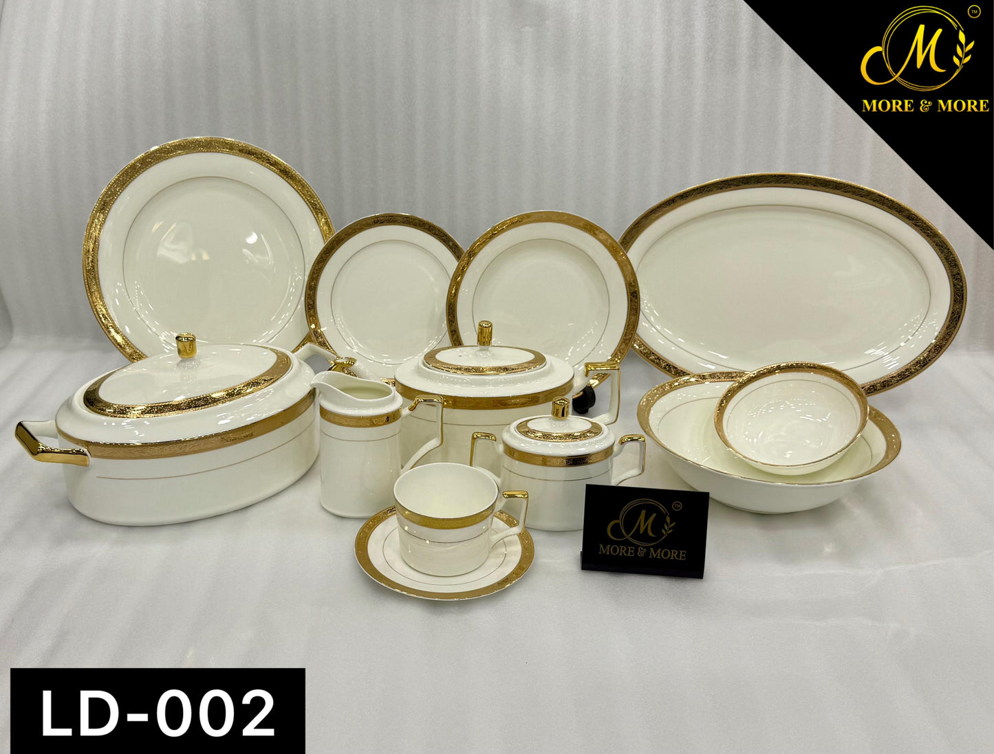 More & More Crockery Gold Embossed Super Bone China Dinner Set – 61 Pcs (8-Person) – Design LD-002