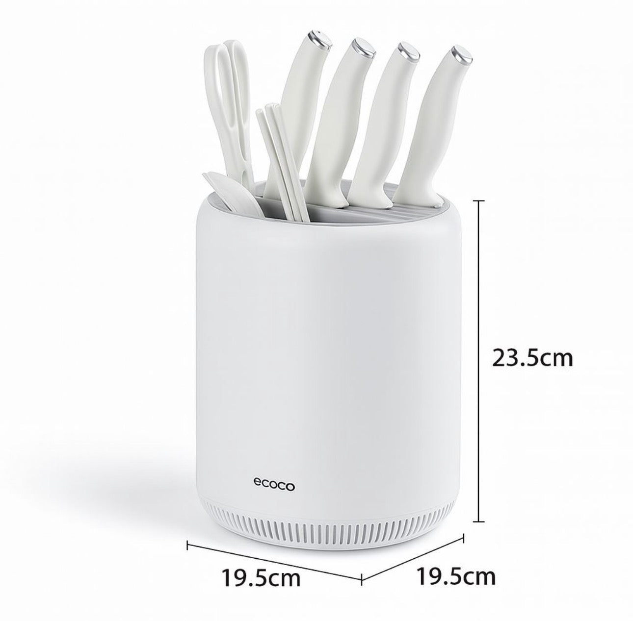 ECOCO Luxury White Kitchen Utensil Holder with Drainage Base – Modern Countertop Cutlery & Knife Organizer