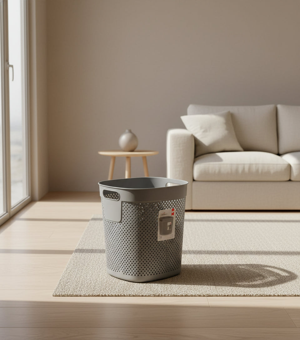 Ziba Premium Ventilated Laundry Hamper – Large Plastic Clothes Basket with Handles (Grey)