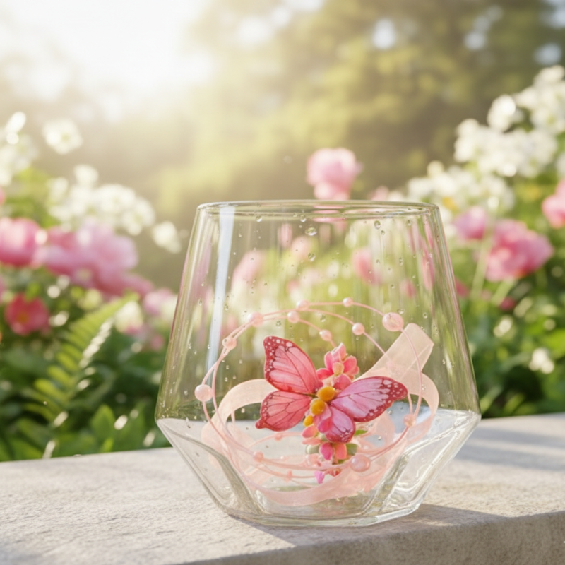 GlassLux Double Wall Glass Coffee Mug & Tea Cup (Butterfly Design)