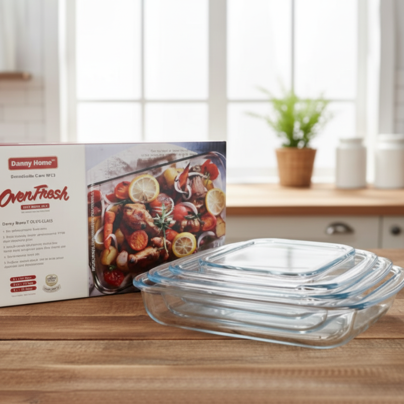 Danny Home Pyrex Glass Oven Baking Pan 3Pcs – Capacity: 1L+2.2L+3L.