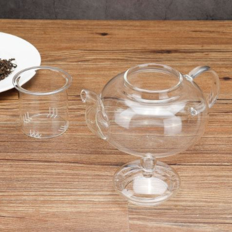 إبريق شاي زجاجي مع مصفاة زجاجية، غلاية شاي آمنة للاستخدام على الموقد، ماكينة صنع أوراق الشاي المتفتحة والسائبة