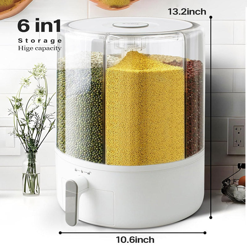 6 Grid Grain Storage Container Dispenser Rotatable