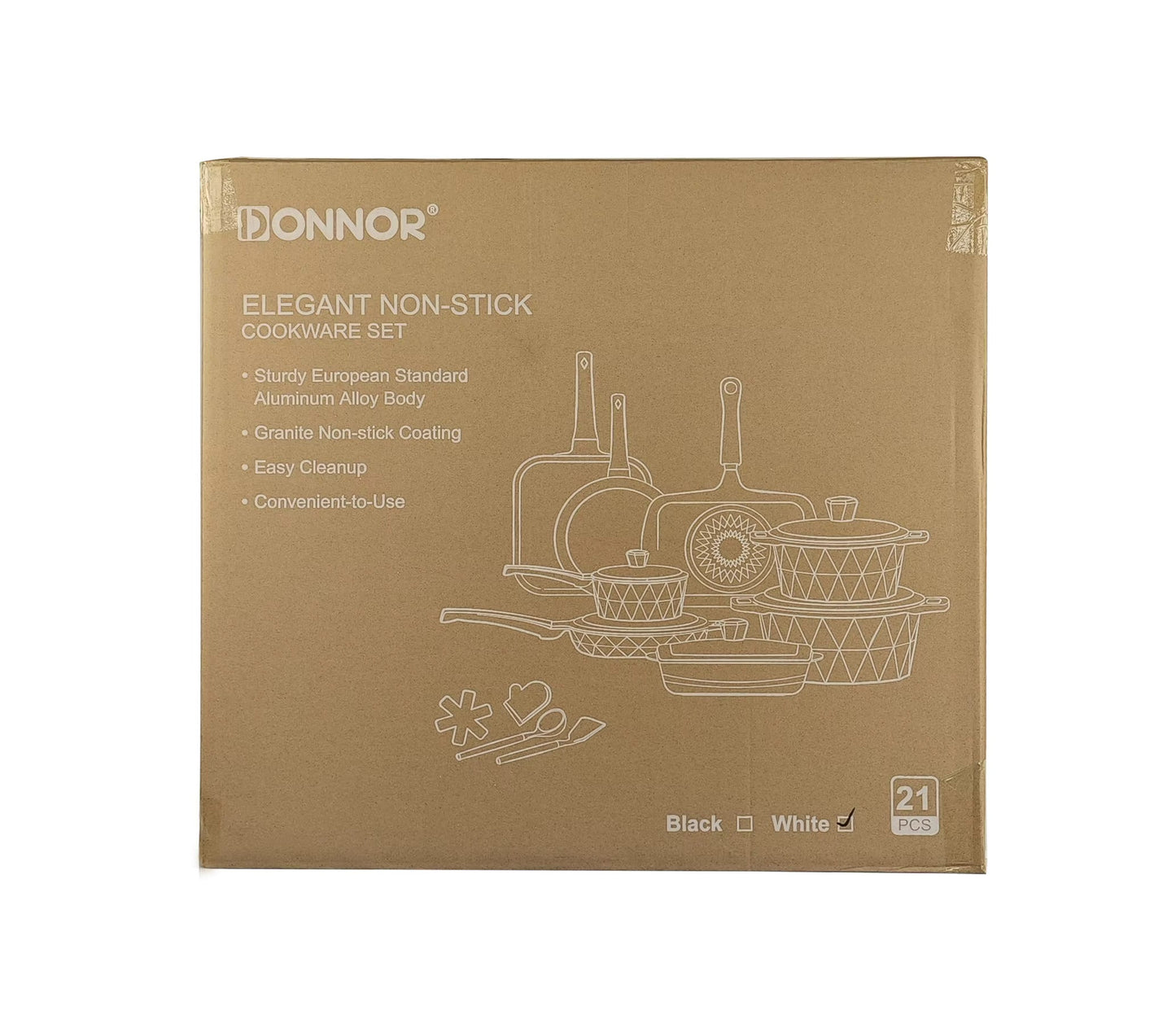 DONNOR 21-Piece Luxury Granite Cookware Set – Non-Stick Pots and Pans with Advanced Never-Stick Technology (PFOA-Free, Induction Ready) - Ivory