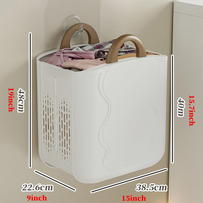 Hanging Laundry Hamper with Carry Handle | Foldable Plastic Laundry Basket & Wall Storage Organizer