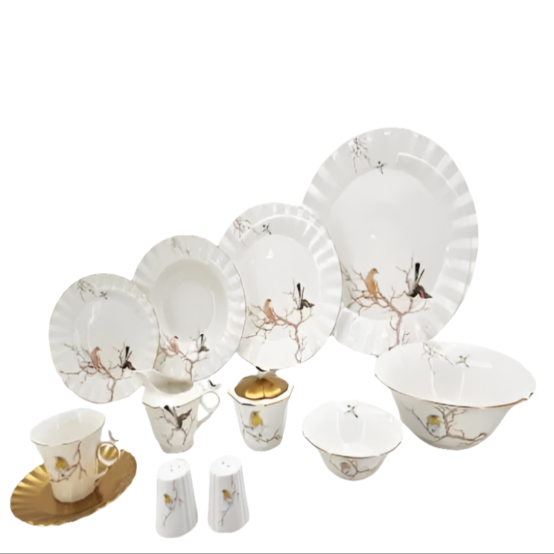 Bird Dinner Set – 6 Persons, 44 Pcs | Premium Ceramic Tableware
