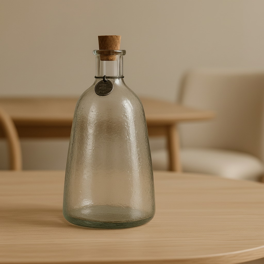 Ziba Premium Textured Glass Drinkware Bottle – Elegant Cork-Stopper Design