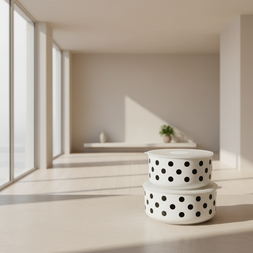 Premium Polka Dot Airtight Storage Bowl – Small & Large (1 Pc) | Food Container with Lid