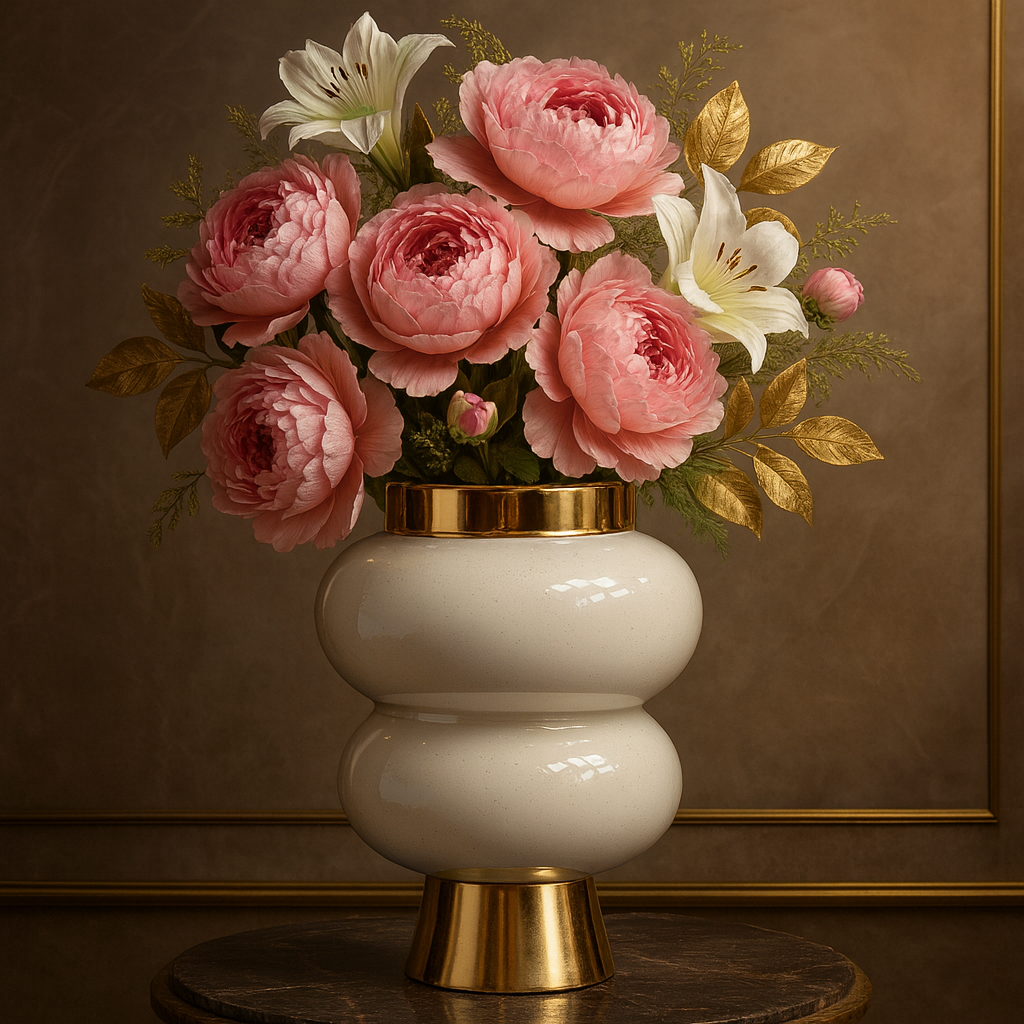 Luxury Double-Bubble Ceramic Vase with Gold Accent – Modern Home Décor