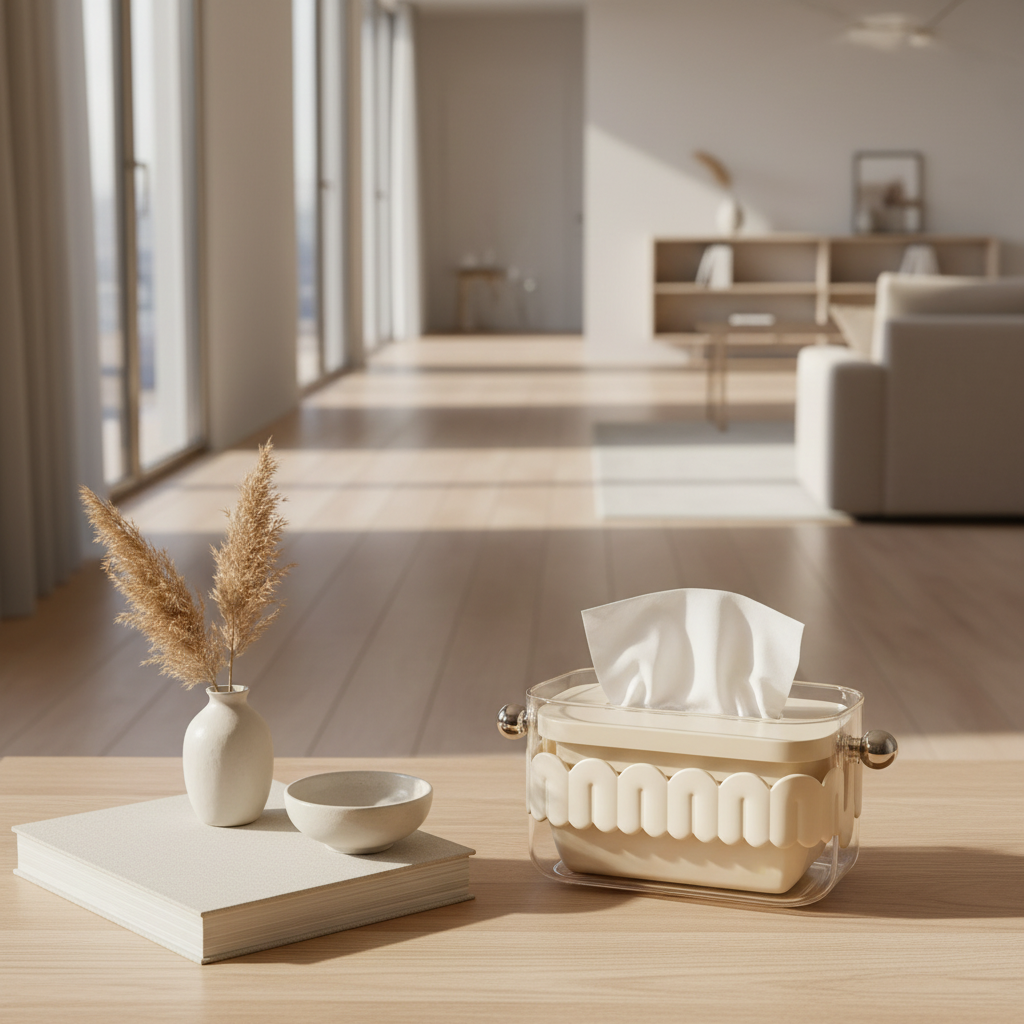 Luxury Transparent Tissue Box Holder – Decorative Scallop Design for Home & Office Organization