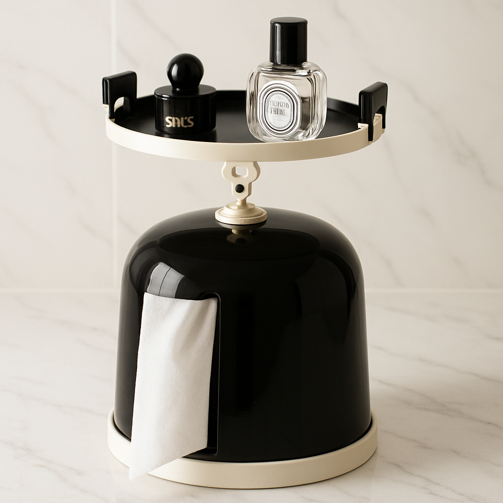 Luxury 2-in-1 Tissue Box with Top Storage Tray – Black & White Premium Counter Organizer