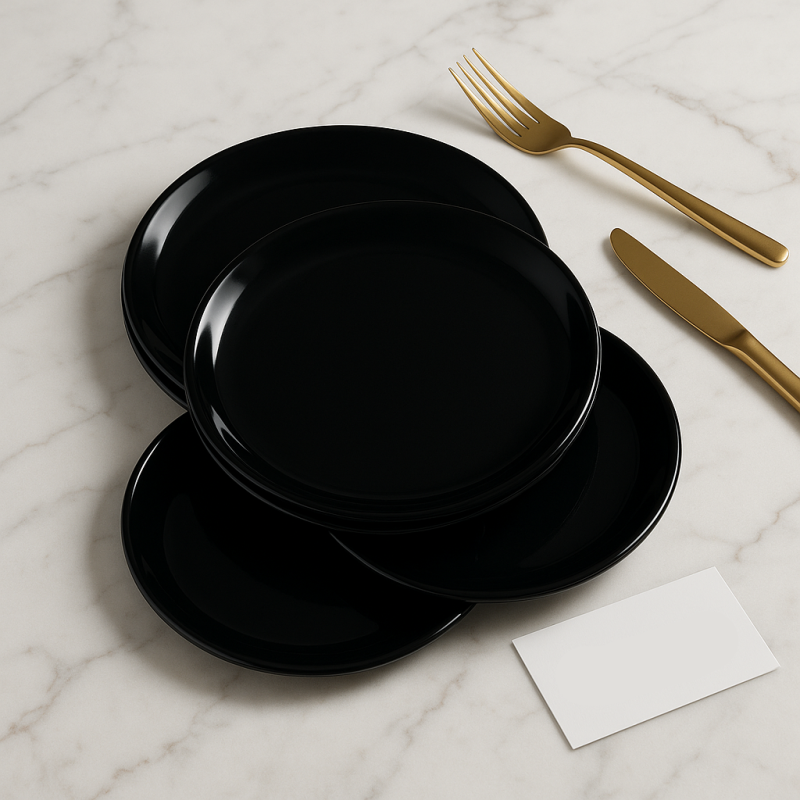 Premium Black Quarter Plates Set – 6 Pcs | Elegant Ceramic Tableware for Dining