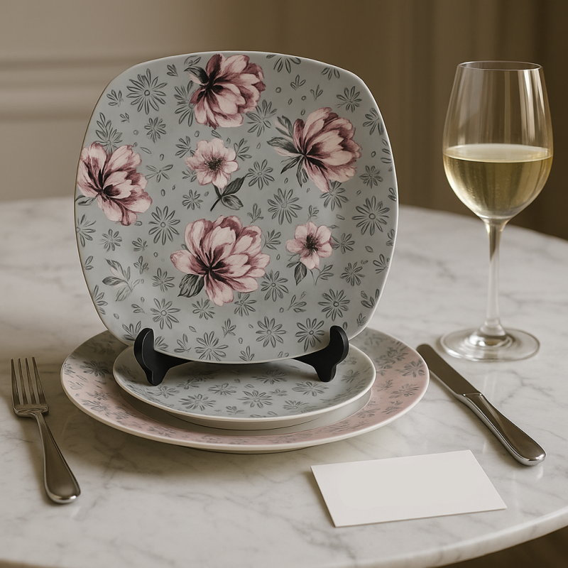 Luxury Floral 18pcs Dinner Set – Elegant Grey & Pink Tableware Collection | Premium Ceramic Dinnerware for Stylish Dining