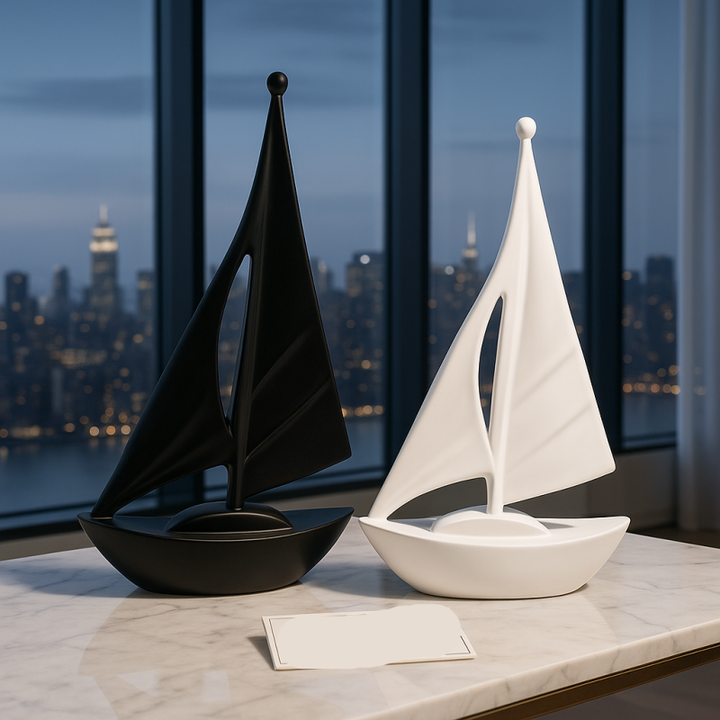 Luxury Black & White Ceramic Sailboat Sculptures – Modern Decorative Accent for Home & Office