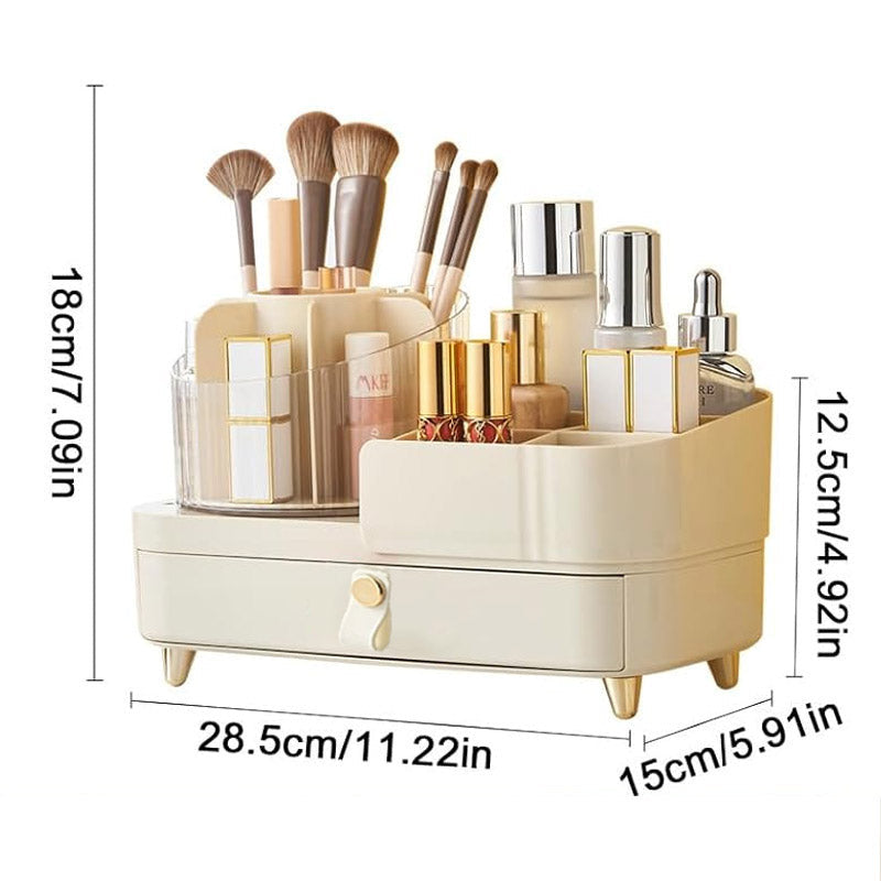 Rotating Cosmetic Makeup Organizer With Drawer