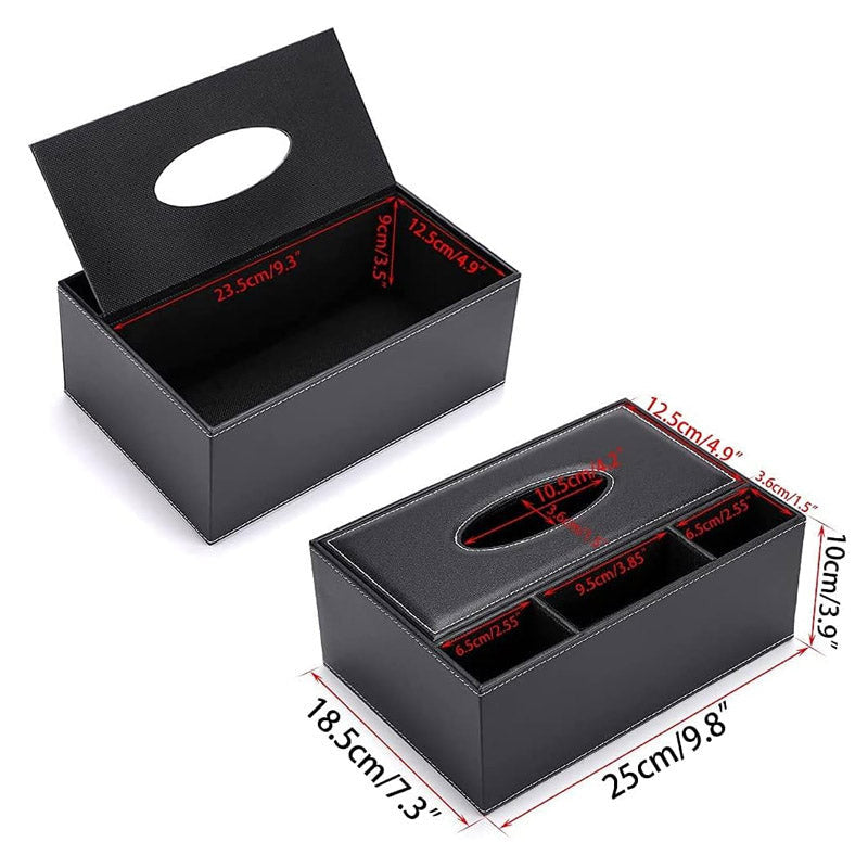 Leather Tissue Box With 3 Compartments