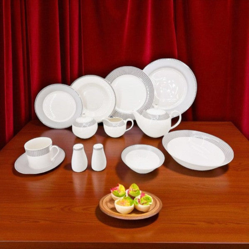 GrayBorder 47P Dinner Set – Elegant Full Crockery Collection | Premium Ceramic Tableware