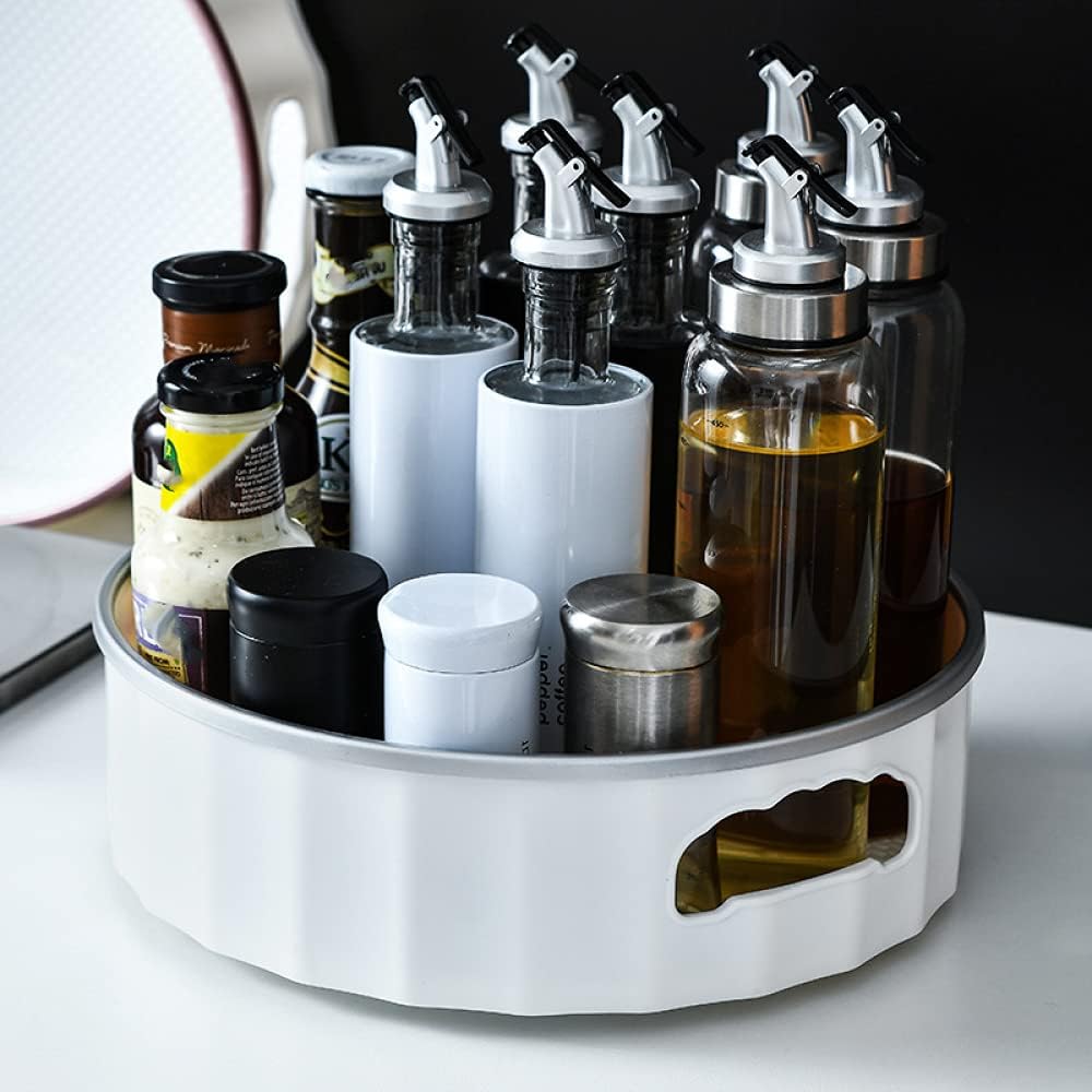 Rotating Tabletop Seasoning Bottle Storage Tray Multifunction Plastic Revolving Spice Rack Cosmetic Tray Rotating Desktop Tray