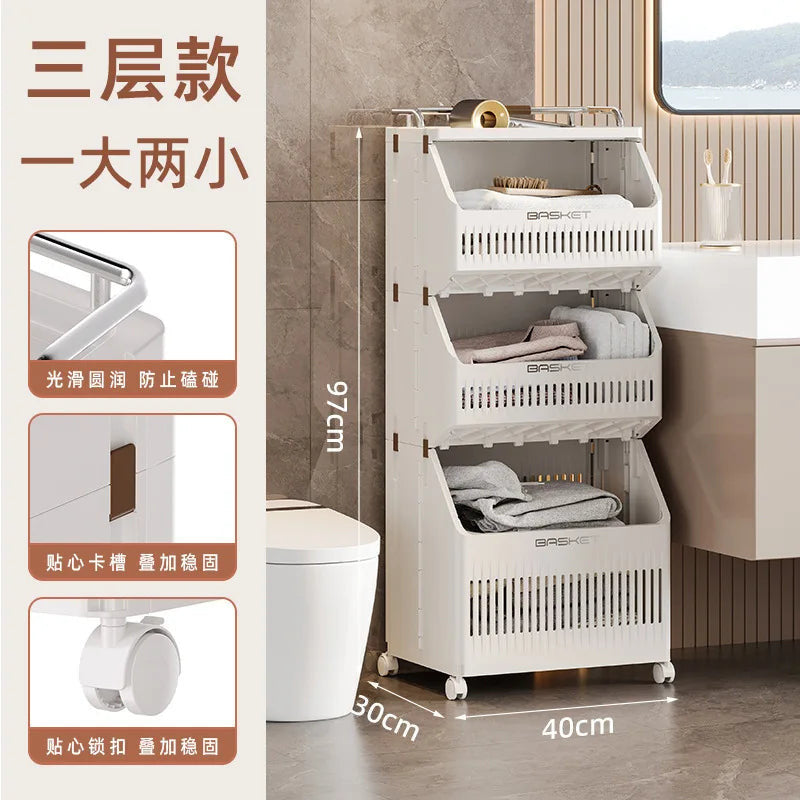 Multi-Layer Laundry Basket with Wheels | Rolling Dirty Clothes Hamper for Bathroom & Bedroom Storage