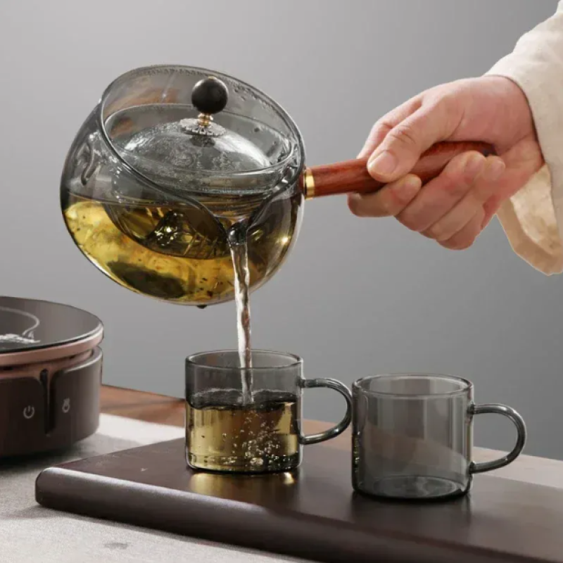 Elegant Glass Tea Infuser Pot with Wooden Handle – Premium Tea Brewing | Adornia.pk
