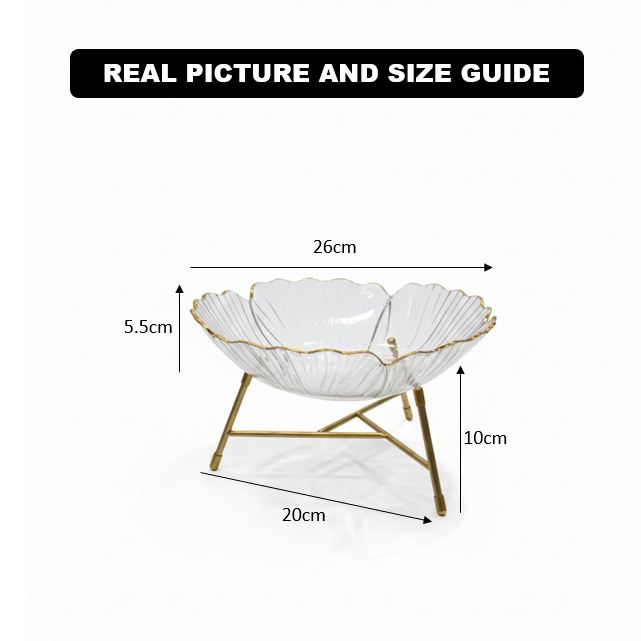 Graceful Fruits & Snacks Bowl with Golden Metal Stand