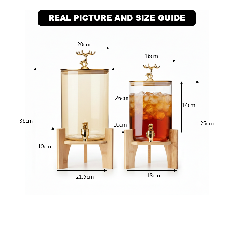 GoldenDeer Glass Dispenser with Airtight Lid and Bamboo Stand