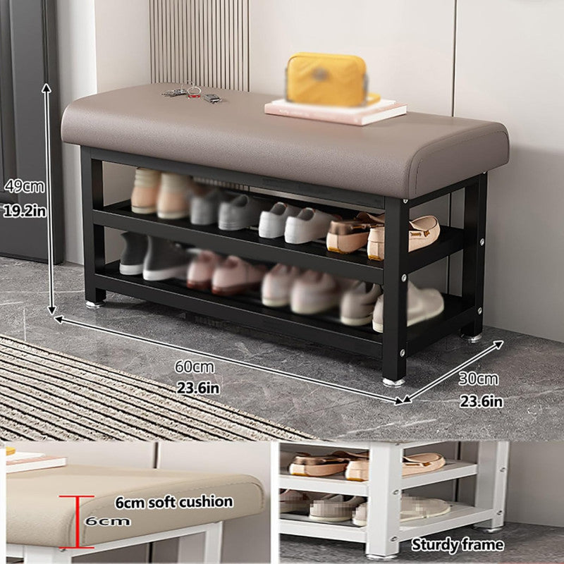 Shoe Bench Organizer with Cushion - 2 Tier Steel Shoe Rack Storage Bench