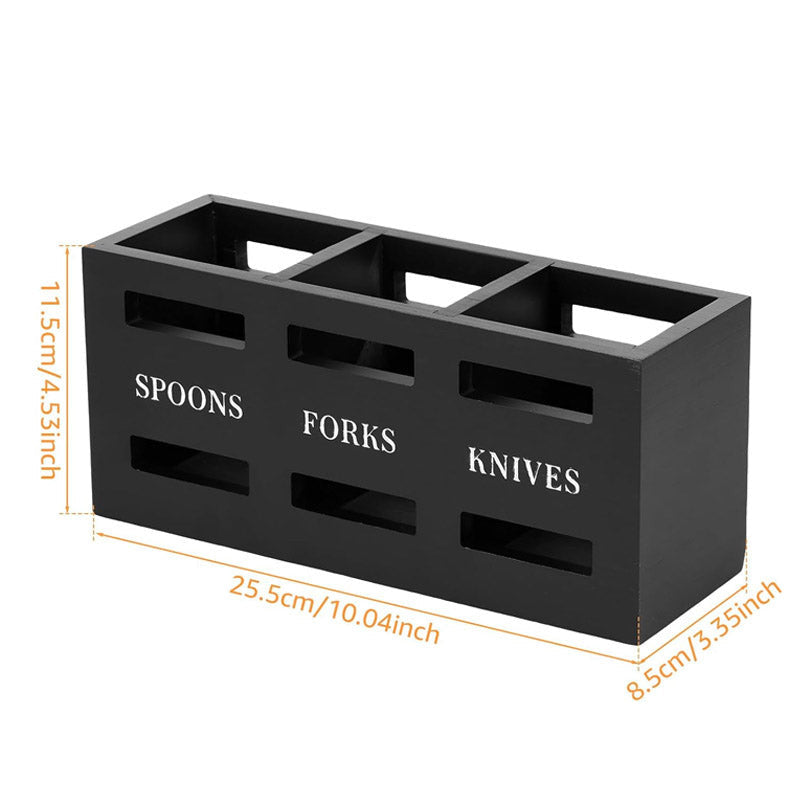 Wooden Utensil Holder With 3 Compartments