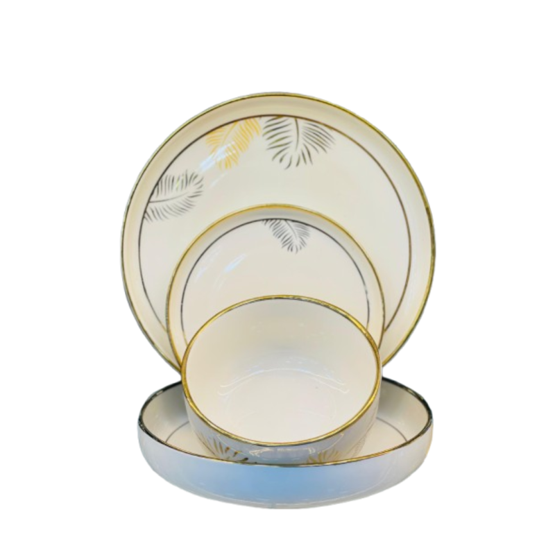 24 Pieces Porcelain Dinner Set – White & Golden | Elegant Ceramic Tableware