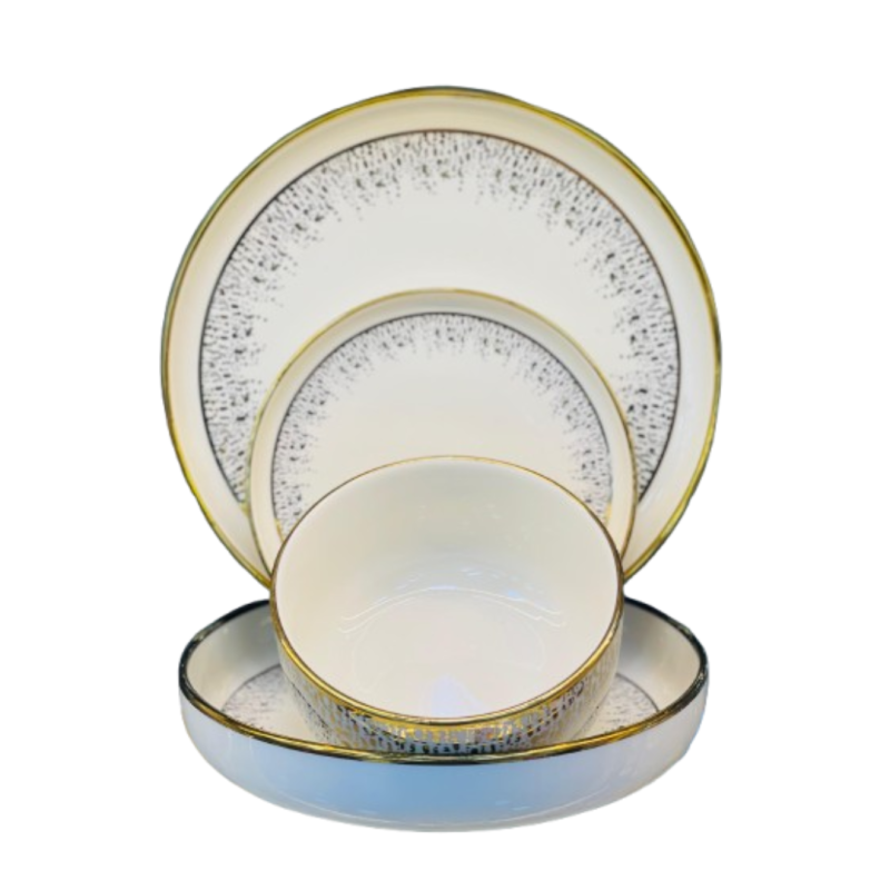 24 Pieces Porcelain Dinner Set – White & Golden 2.0 | Elegant Ceramic Tableware