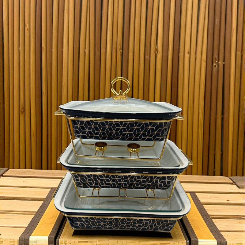 Luxury Chef Rectangle Porcelain Serving Dish – Lid & Side Handles for Easy Carry