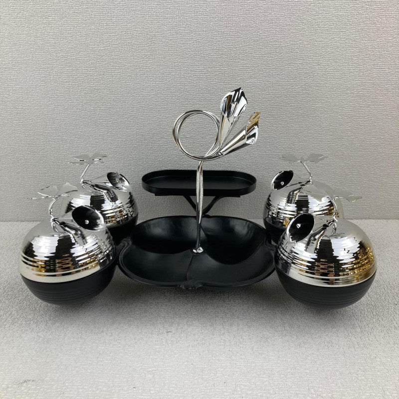 Silver Metal Candy Jar Canisters Set of 4 with Stand