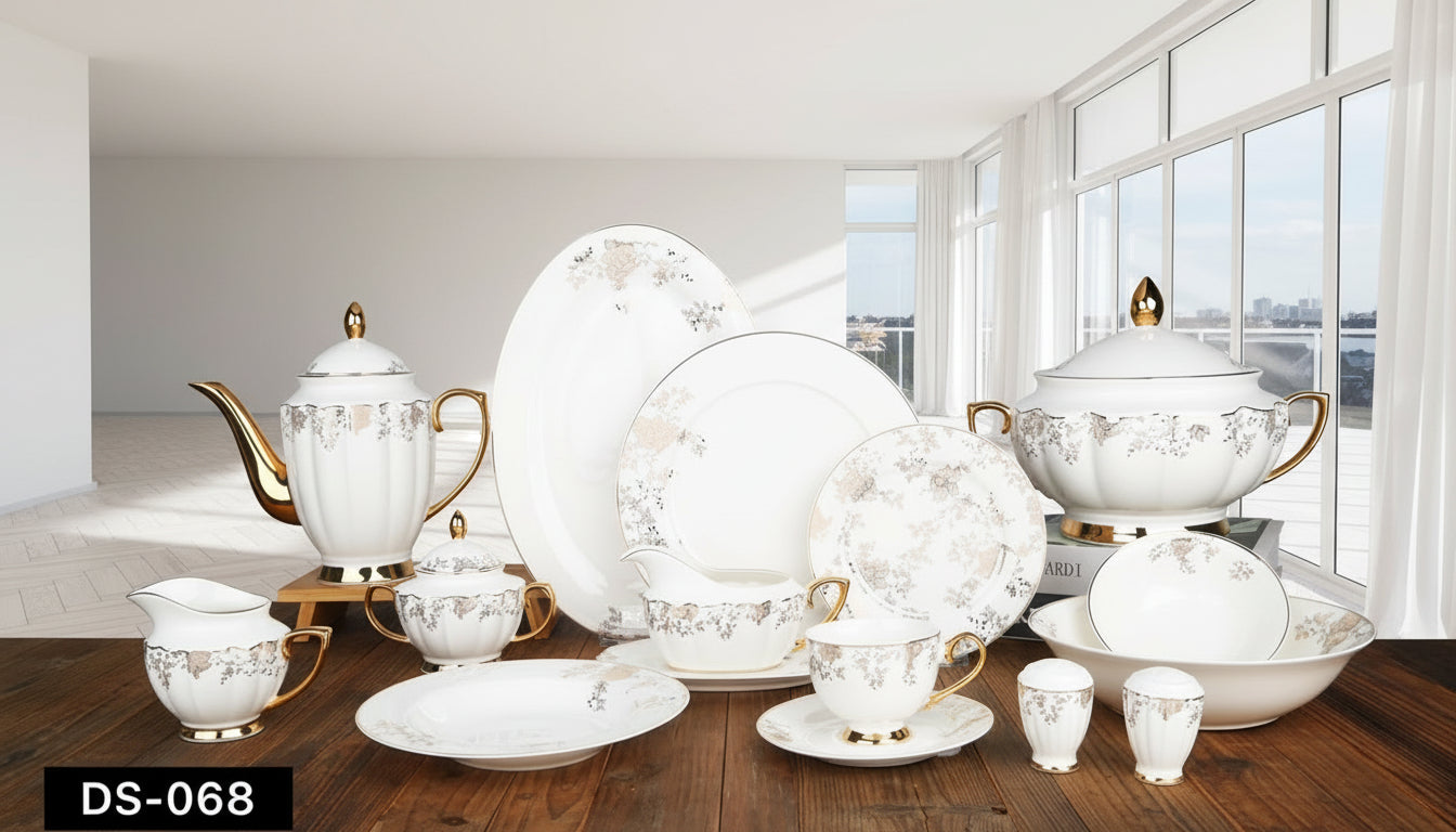 Royal Gold-Vine Full Dinner Service — 65 & 89 Pcs Bone China Set | Elegant Johnson Bros Styling