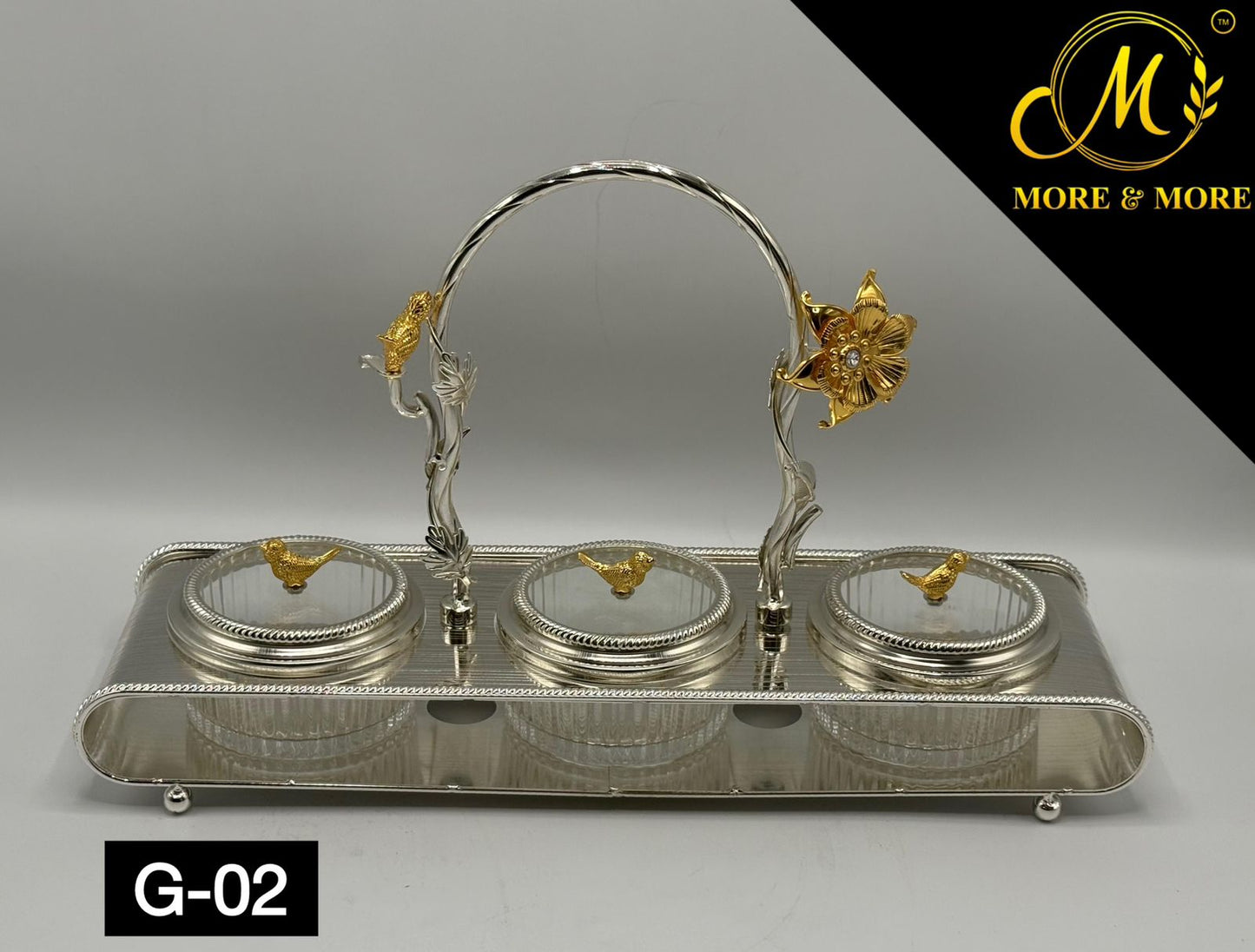 Royal Gold 3-Partition Dry Fruit Server – Luxury Covered Serving Set