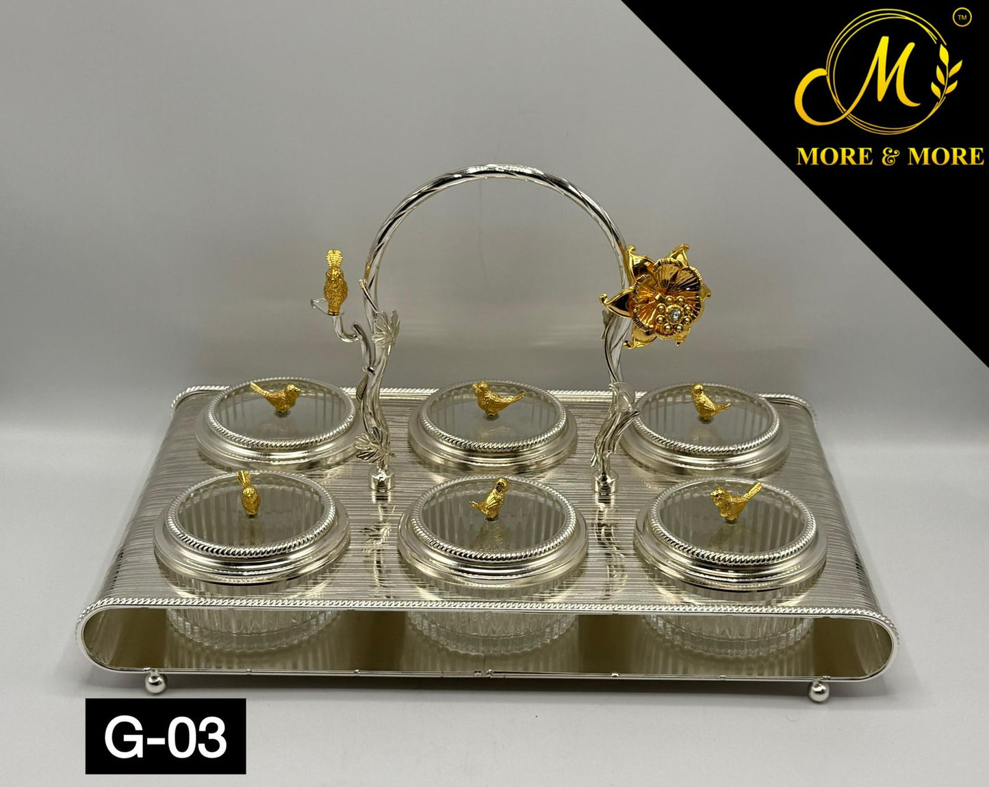 Luxury 6-Partition Dry Fruit Serving Set – Glass Bowls with Designer Handle Tray