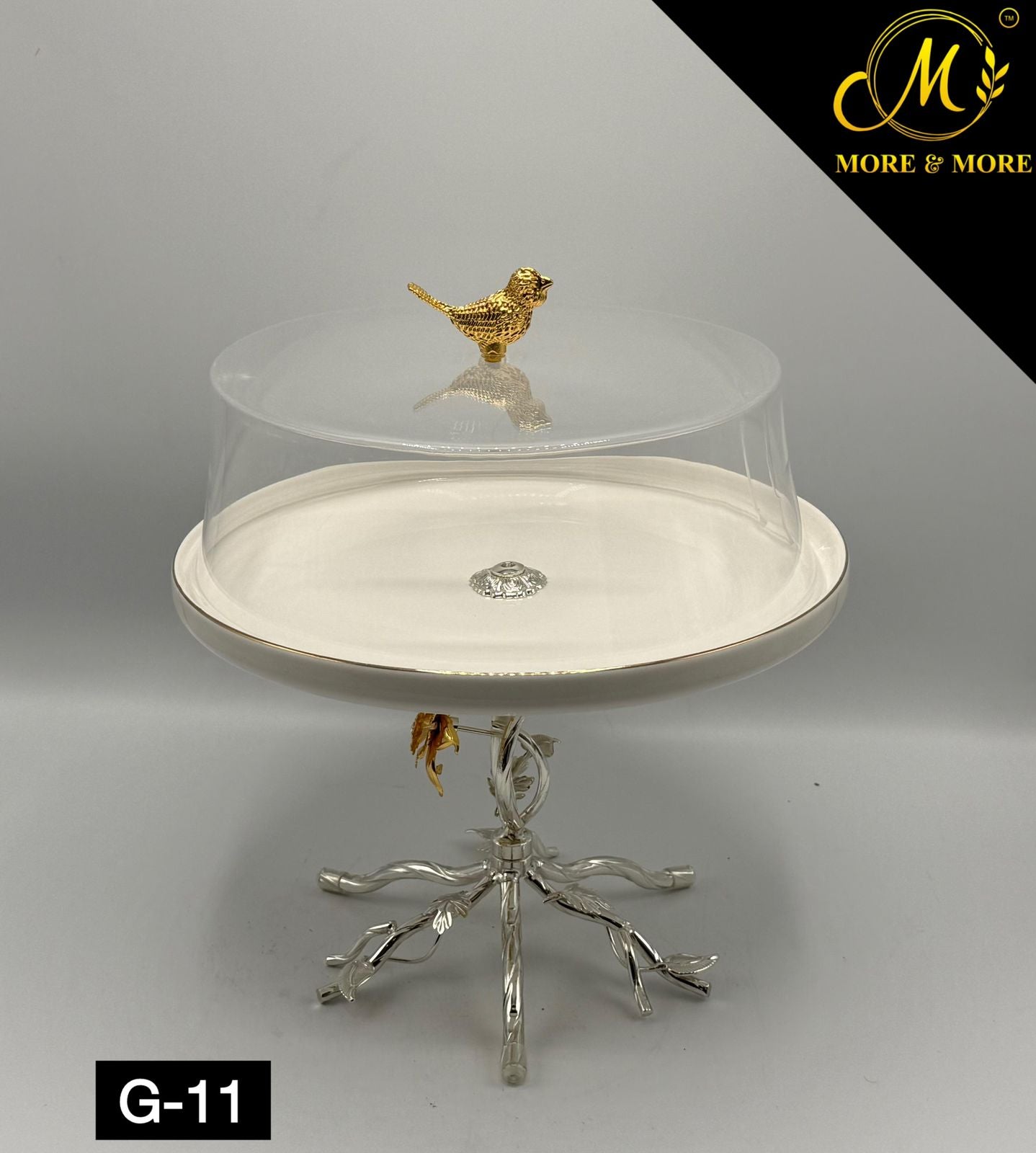 Luxury Glass Dome Cake Stand with Gold Bird Handle | Elegant Dessert Display Tray