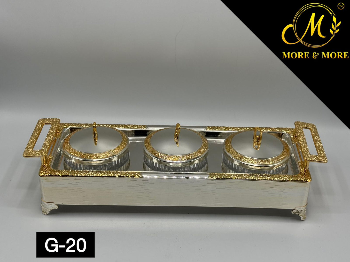 Luxury 3-Partition Dry Fruit Serving Set – Glass Bowls with Designer Handle Tray