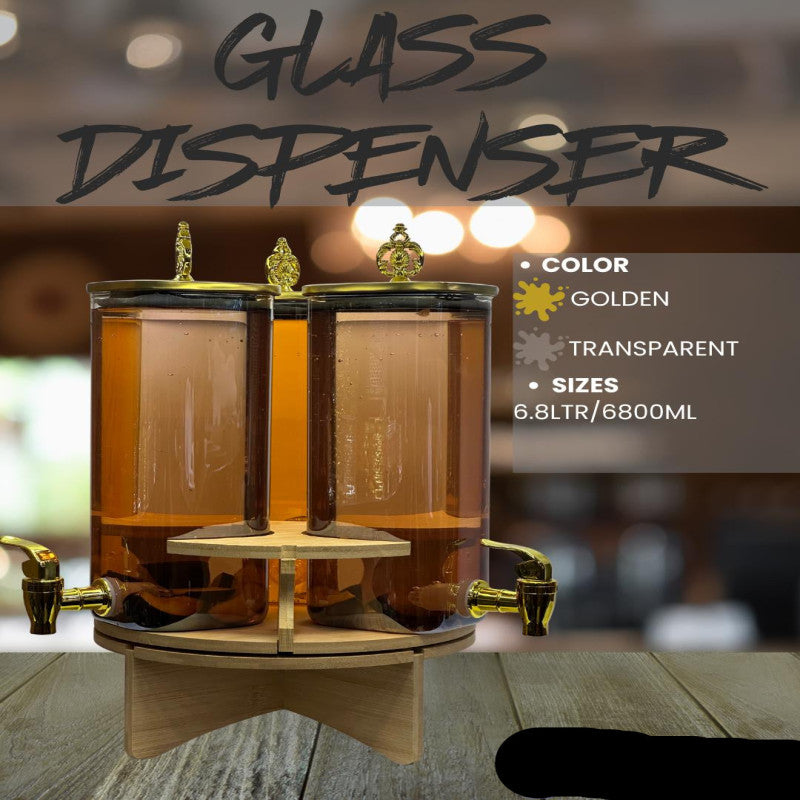 Golden Crown Juice Rotating Glass Dispenser Jar With Rack Drink Dispenser – 6.8 Liter