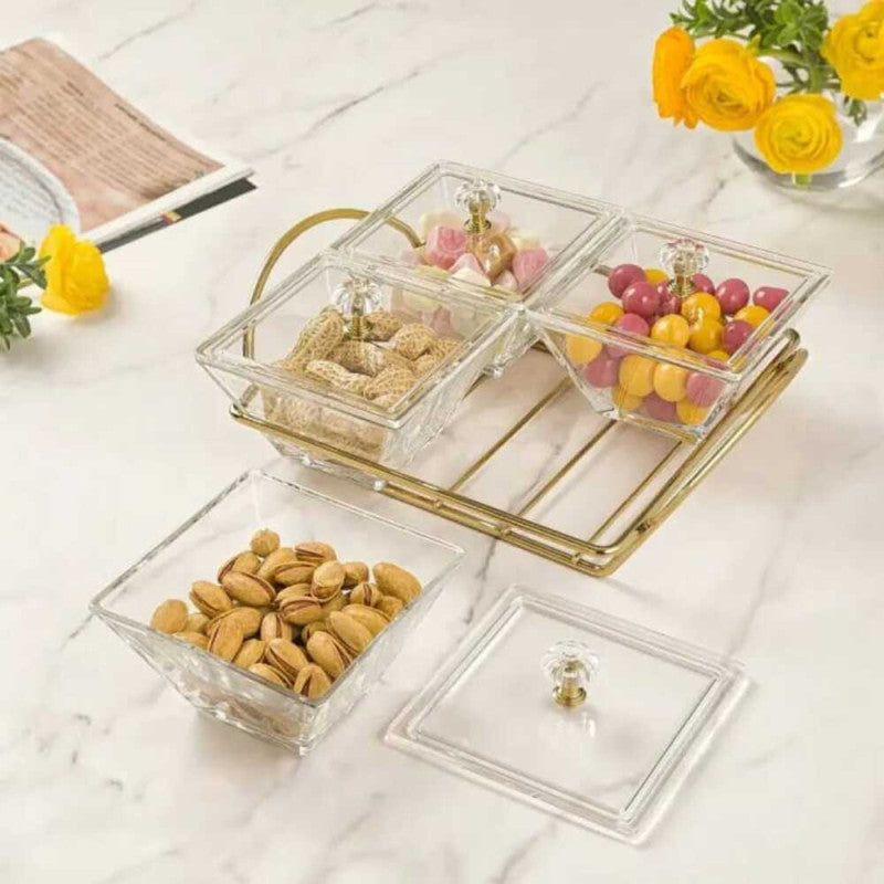 Limon Signature Square Snack Serving Tray – Elegant Multi-Section Appetizer & Dry Fruit Server | Adornia.pk