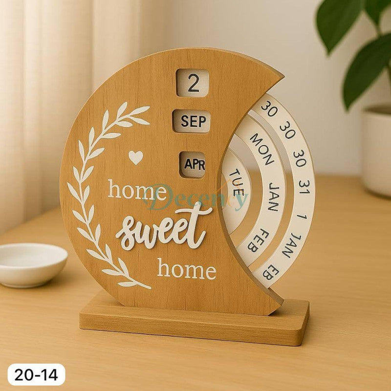 Wooden Rotation Date Calendar | Vintage Perpetual Calendar & Desk Home Décor Organizer