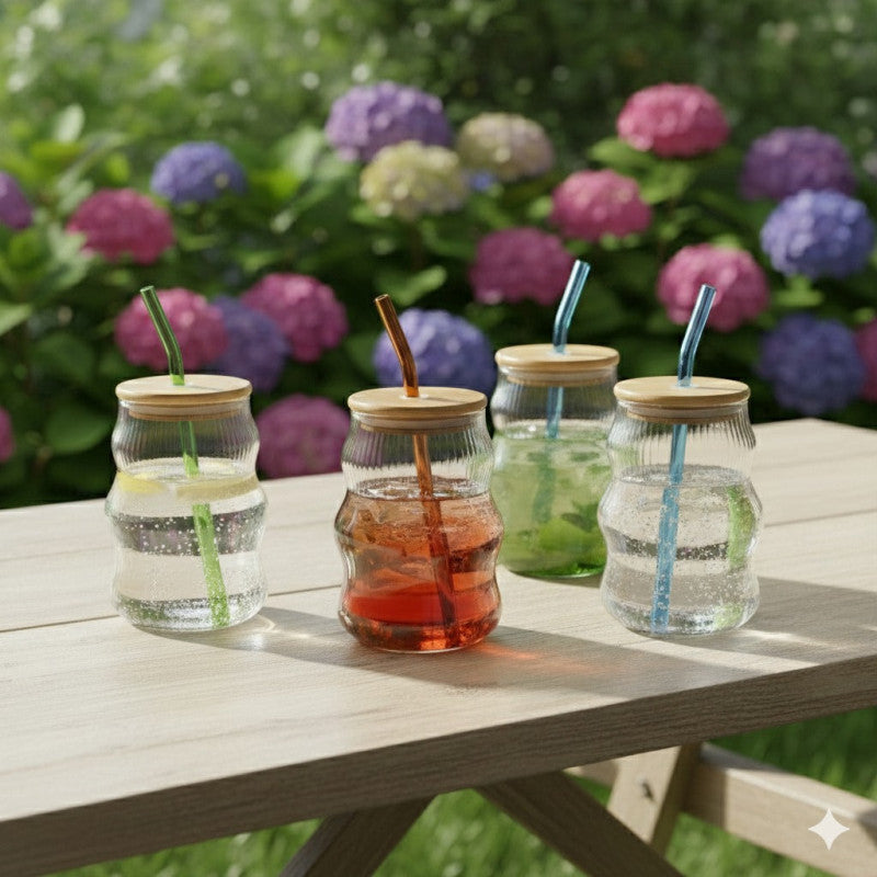 EcoLuxe Glass Sipper with Bamboo Lid – Sustainable Drinkware | Adornia.pk