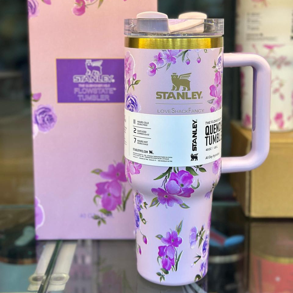 The Stanley x LoveShackFancy Quencher | 40 OZ | Happy Thoughts | Printed Box