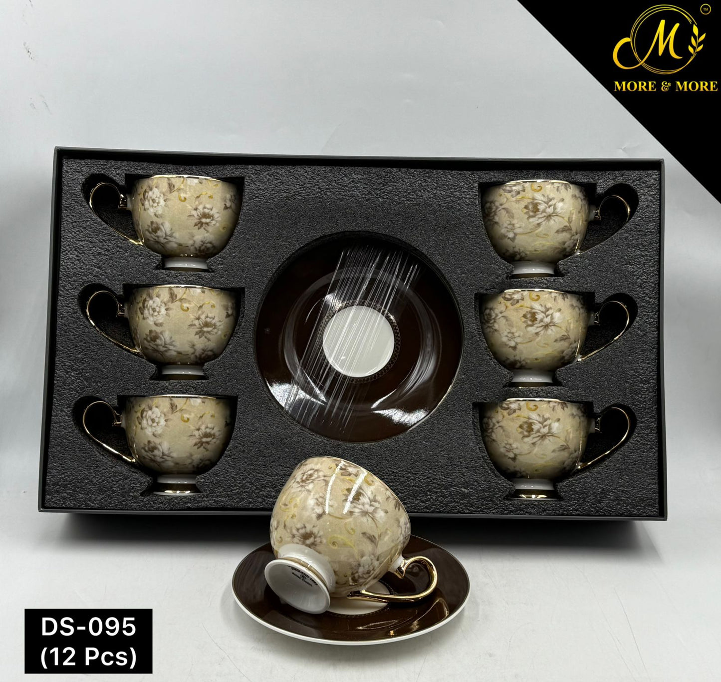 Premium Johnson Bros Inspired 12 Pc Tea Cup & Saucer Set – Vintage Beige Floral Design