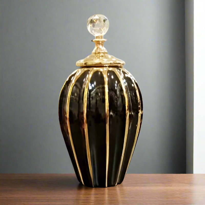 Ceramic Vase Black & Gold