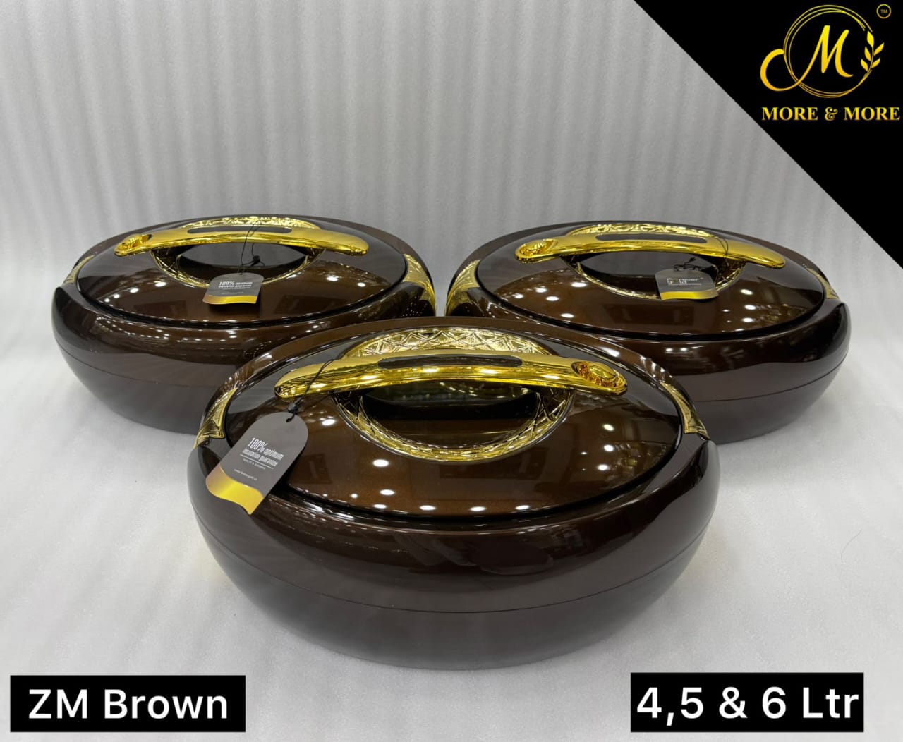 ZM Oval Brown & Gold Luxury Hotpot Set - 4L, 5L & 6L